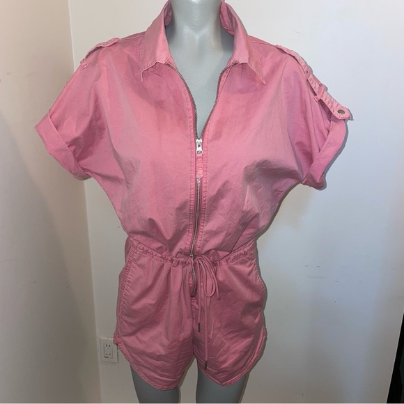 Pistola romper zip up short sleeve shorts jumpsuit drawstring pink cotton small - Picture 1 of 10